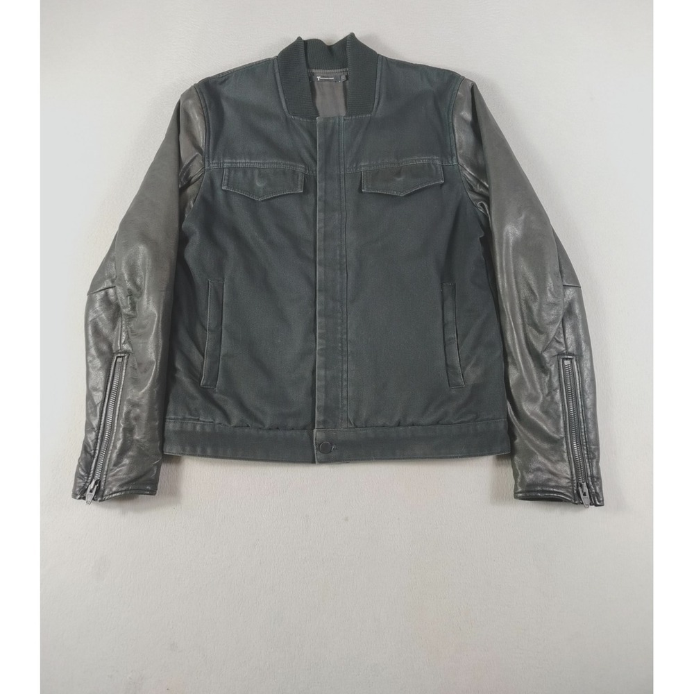 T Alexander Wang Jacket Mens Medium Black‎ Leather Sleeve Bomber Zip Lined